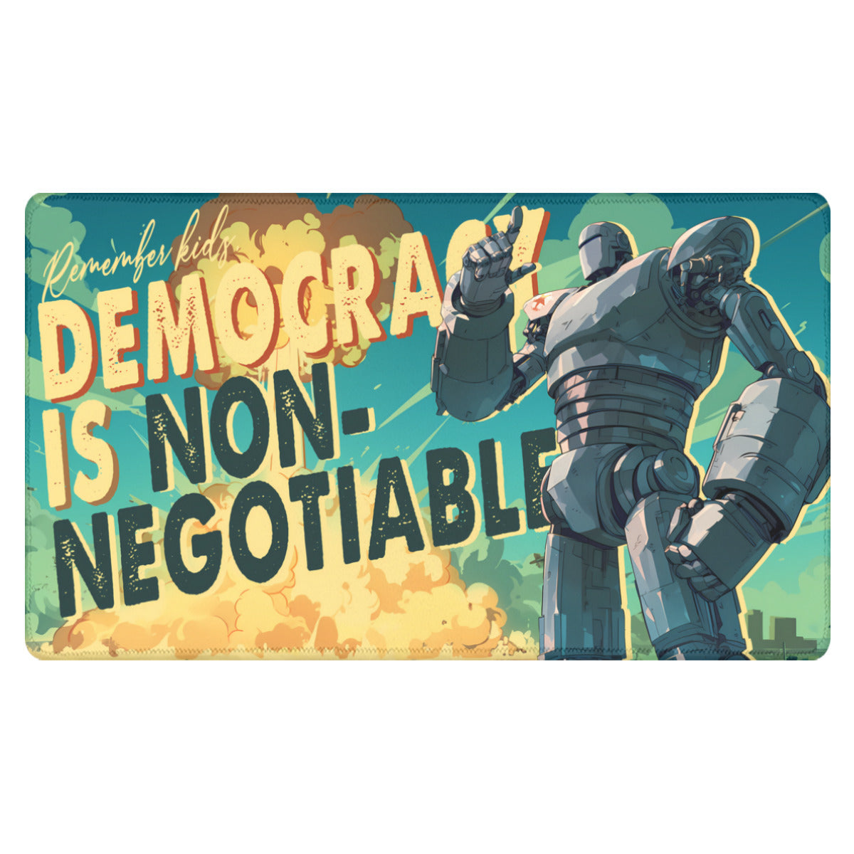 Nuclear-Powered Democracy Robot Standard Playmat, Stitched (24x14)